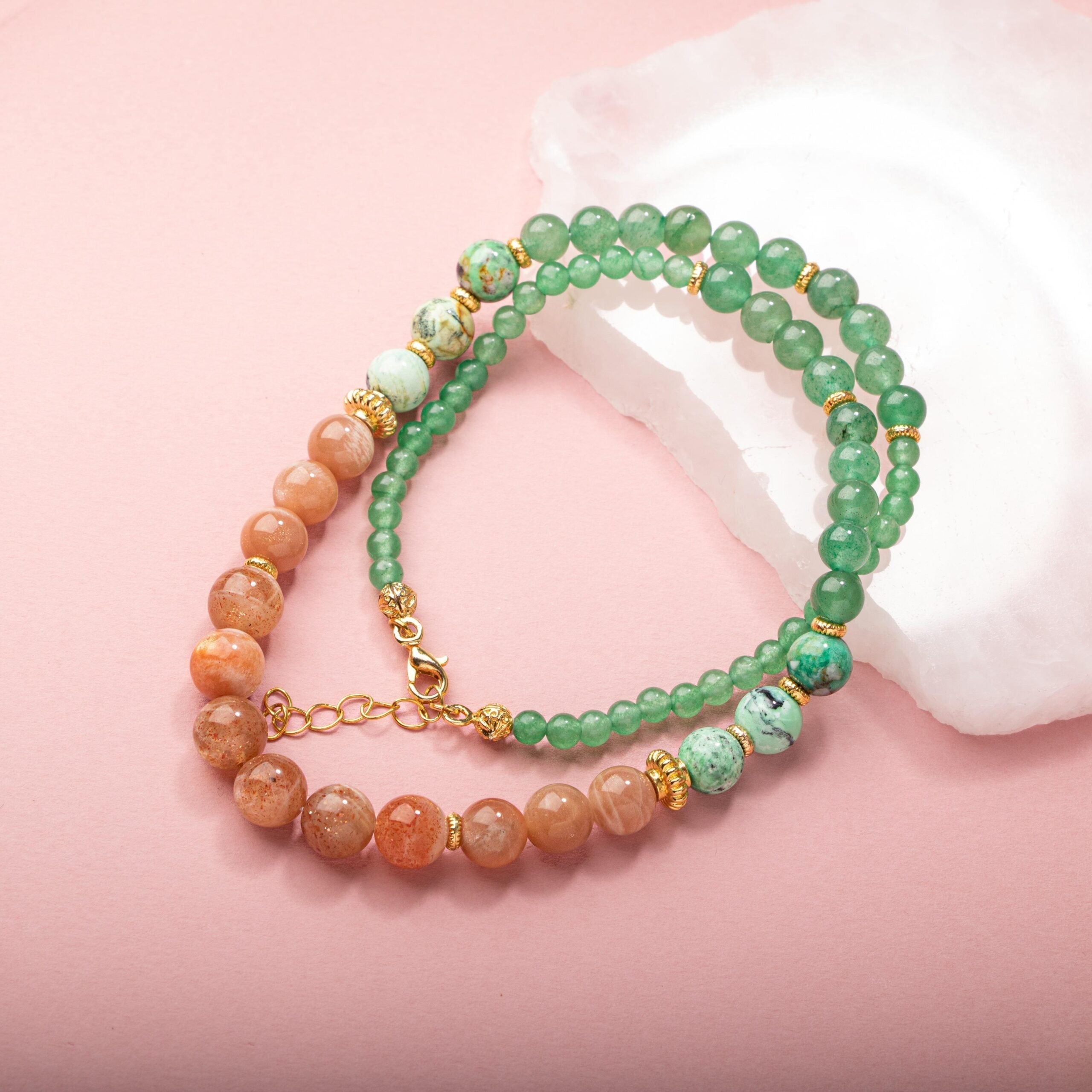 İspanyol Varisit-Güneş Taşı-Yeşil Aventurin Doğal Taş Altın Kaplama Kolye