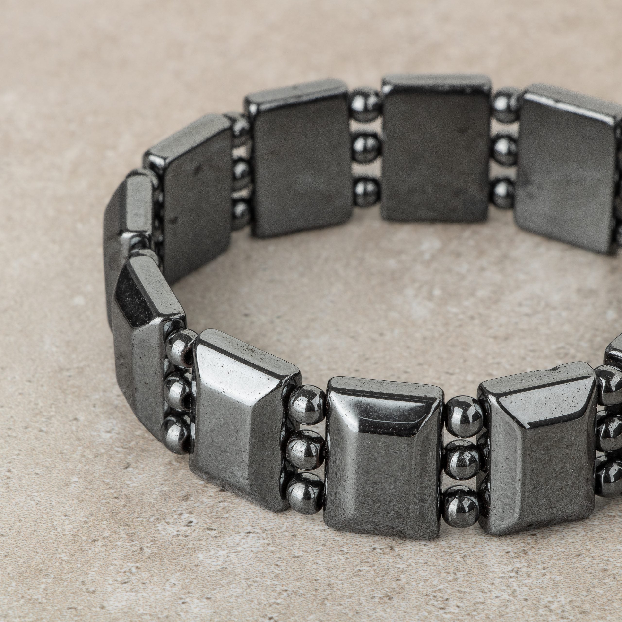 Certified Hematite Wide Cut Natural Gemstone Bracelet