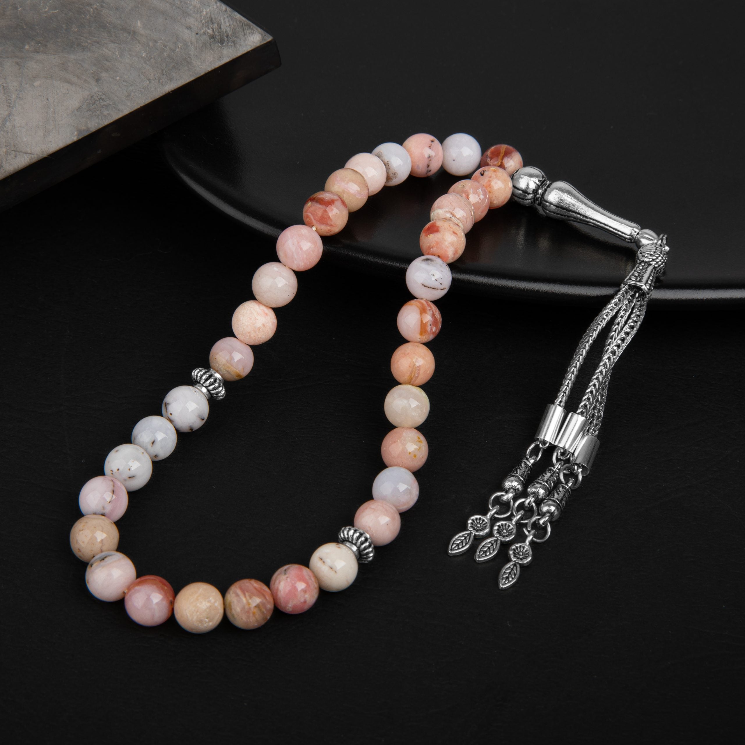 Pink Opal Natural Gemstone Prayer Beads 33-Bead – 8mm Handcrafted