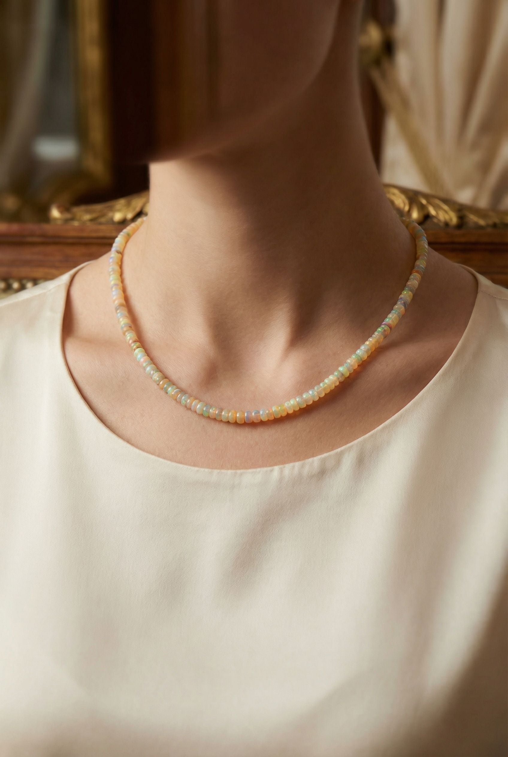 Laboratory Certified Opal Natural Stone 925 Sterling Silver Rondelle Necklace