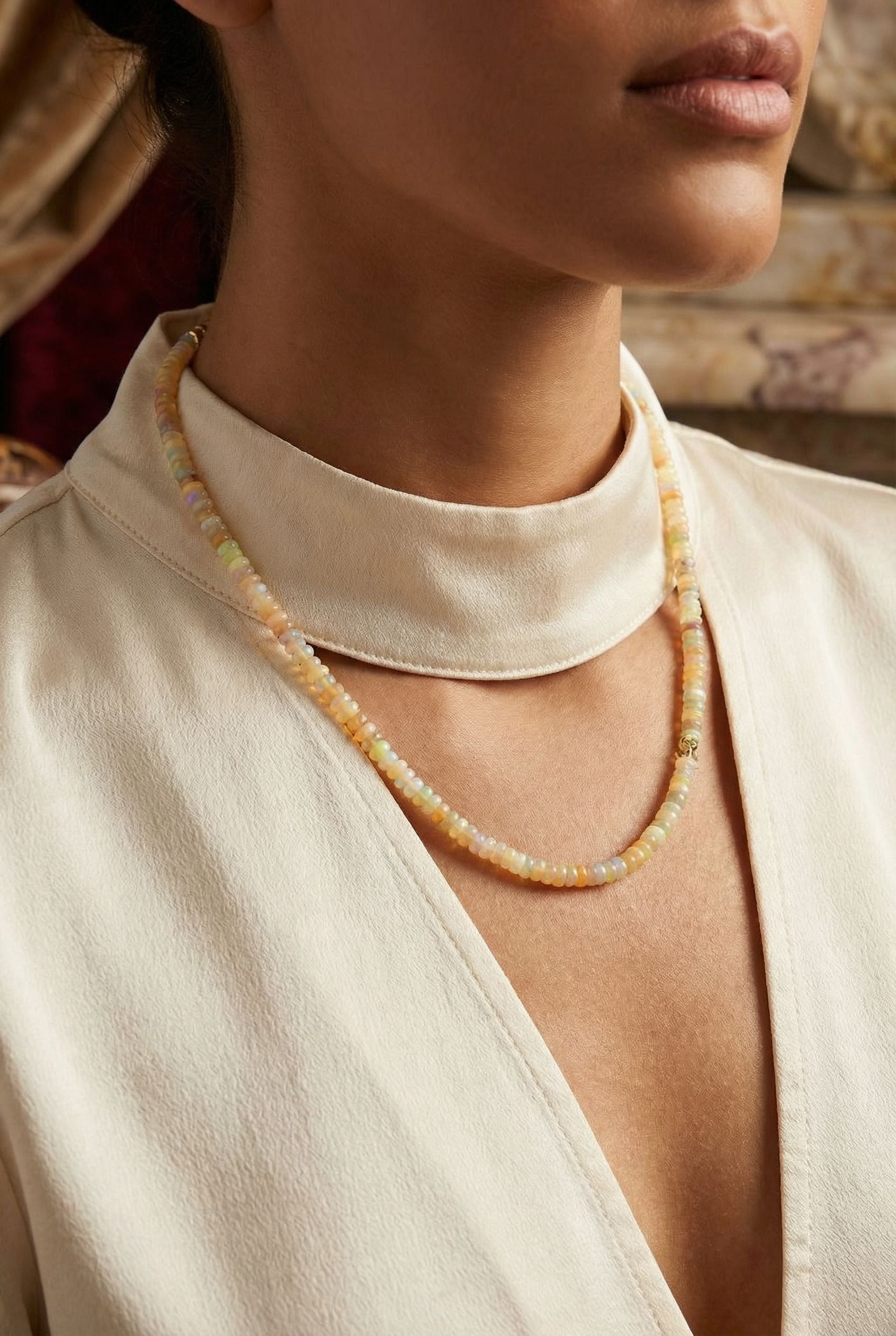 Laboratory Certified Opal Natural Stone 925 Sterling Silver Rondelle Necklace