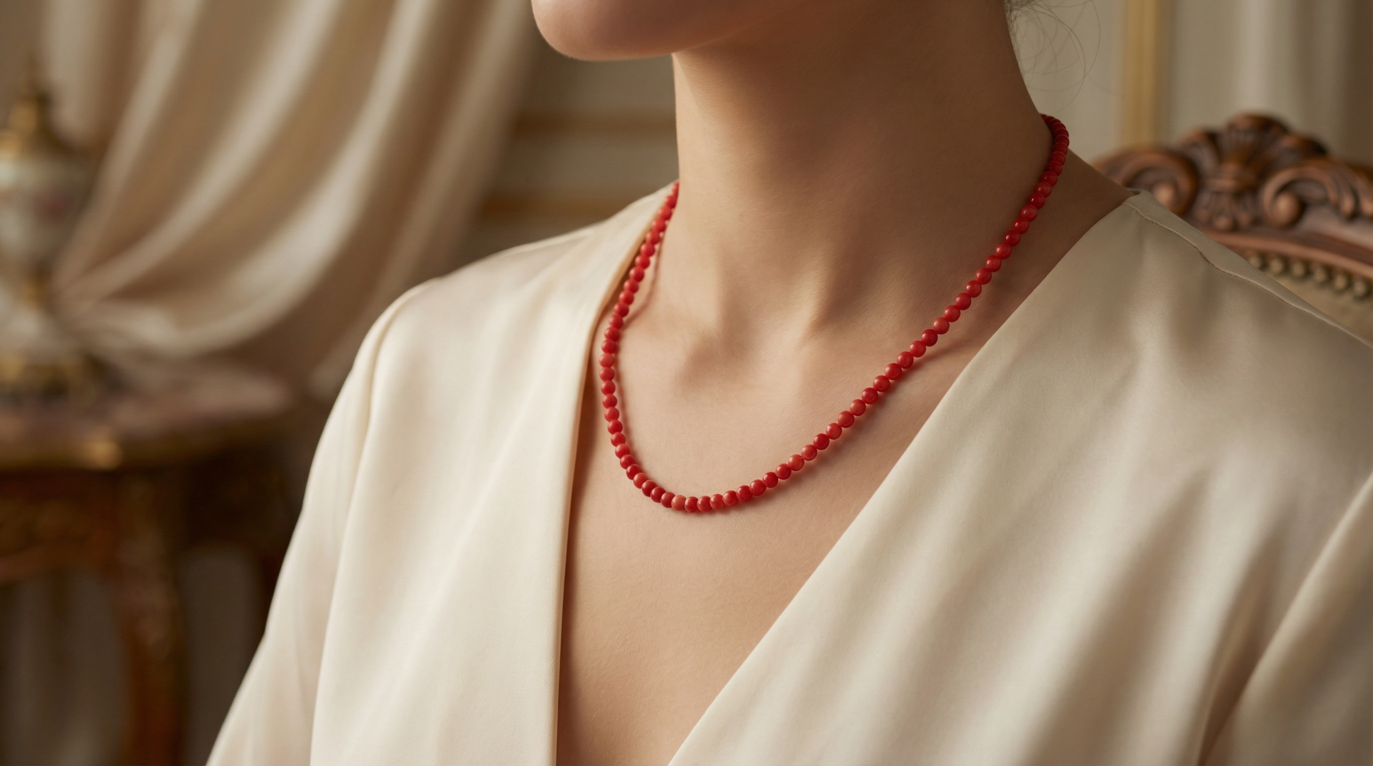 Laboratory Certified Coral Natural Stone Necklace 2 mm