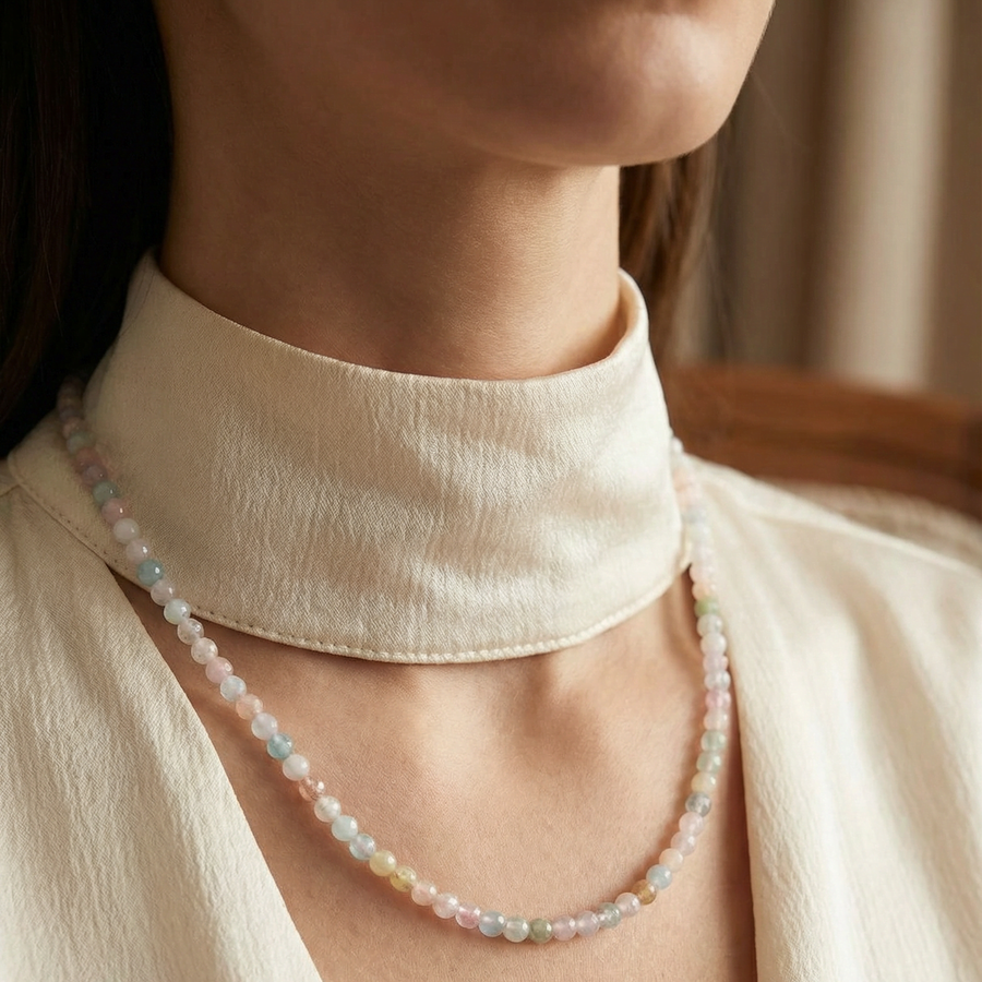 Laboratory Certified Morganite Natural Stone Necklace 4 mm • 45 cm