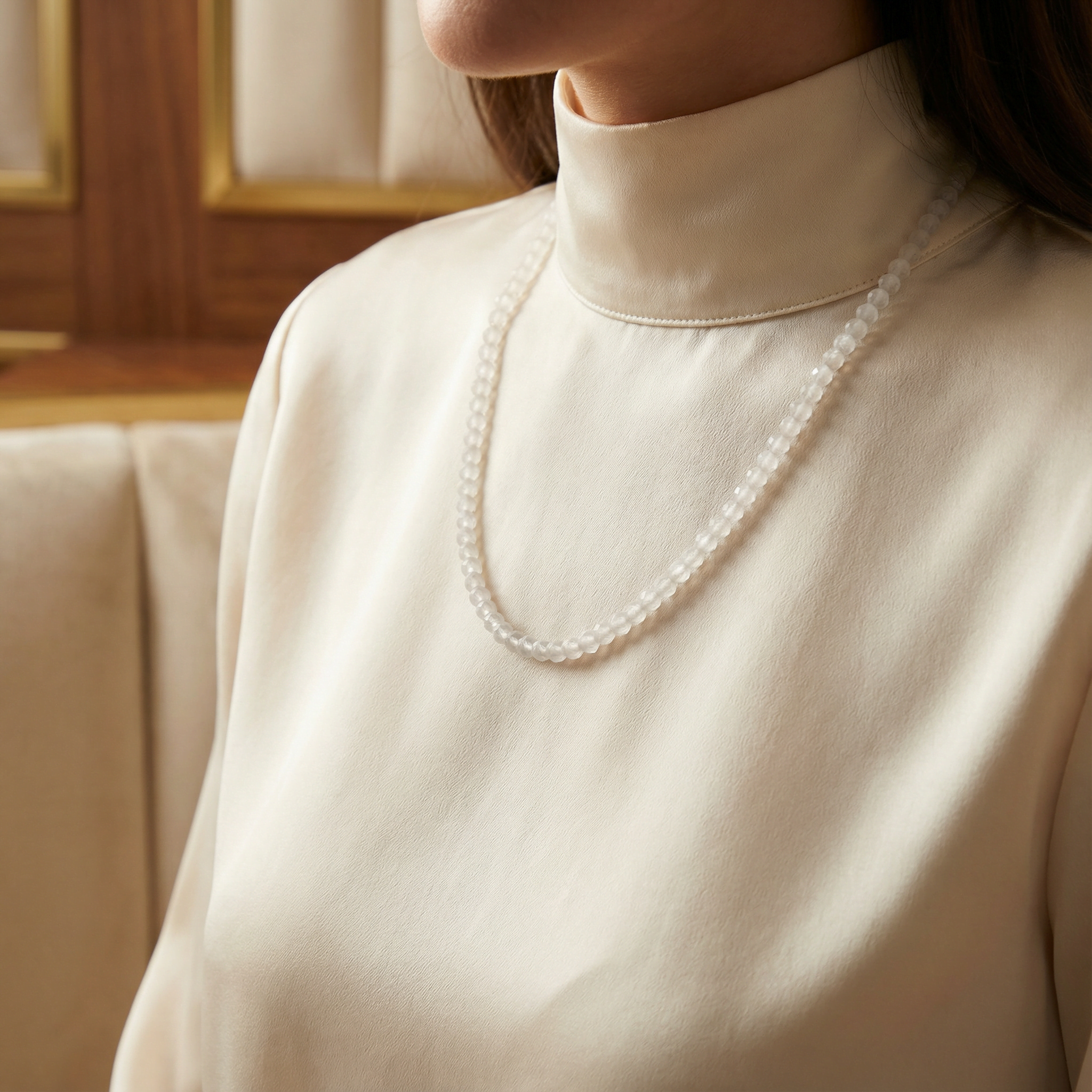 Laboratory Certified Crystal Quartz Natural Stone Necklace 4 mm • 45 cm