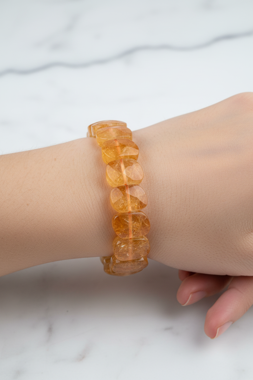 Citrine Wide Cut Special Cut Natural Gemstone Bracelet