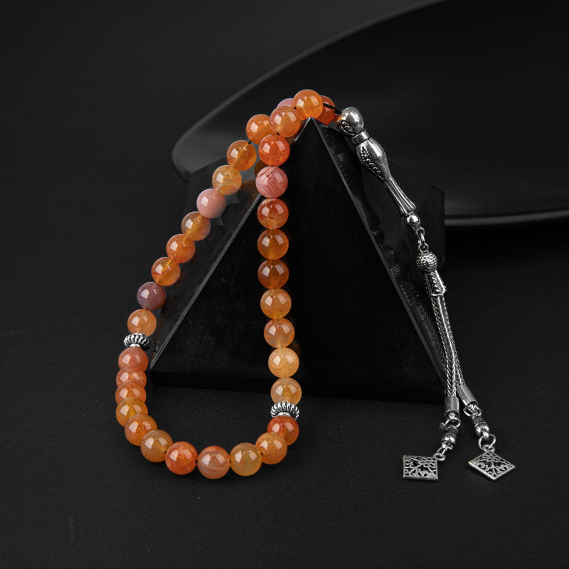 Zevrina Handcrafted Laboratory Certified Karnelyan Agate Natural Gemstone Prayer Beads 33-Bead – 8mm