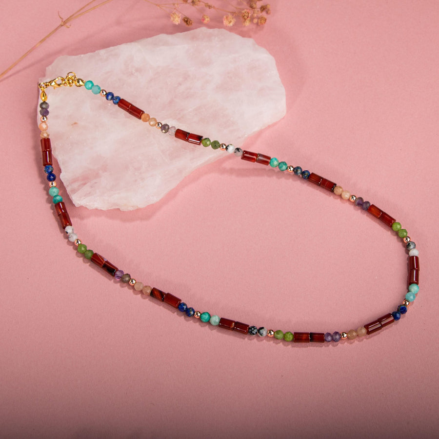 Laboratory Certified Red Agate, Moonstone, Amethyst, Sunstone, Jade & Amazonite Natural Stone Necklace – Special Design