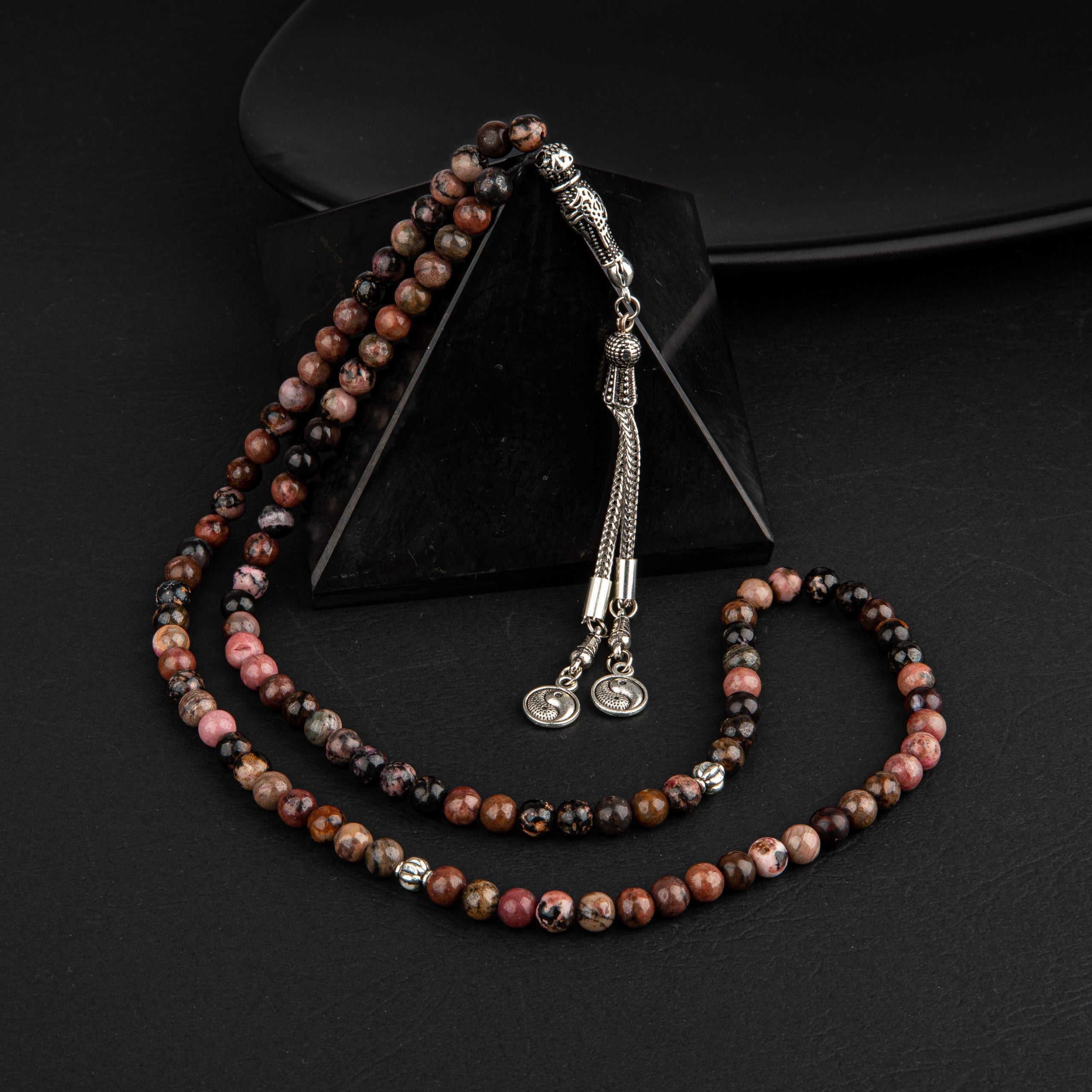 Rhodonite Natural Gemstone Prayer Beads 99-Bead – 6mm Handcrafted