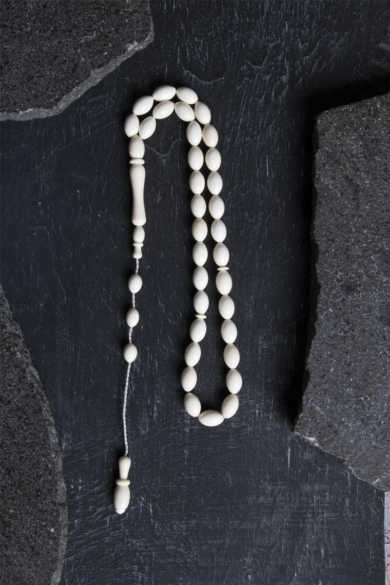 Laboratory Certified Ivory Tone Barley Cut Natural Stone Prayer Beads – 33 Beads