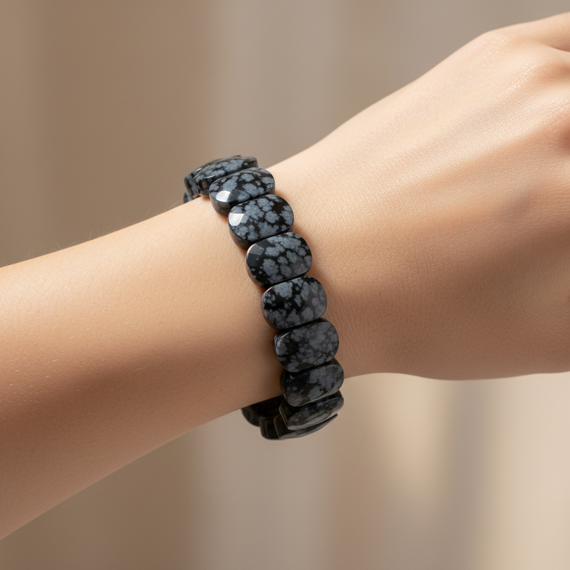 Laboratory Certified Obsidian Wide Cut Natural Gemstone Bracelet