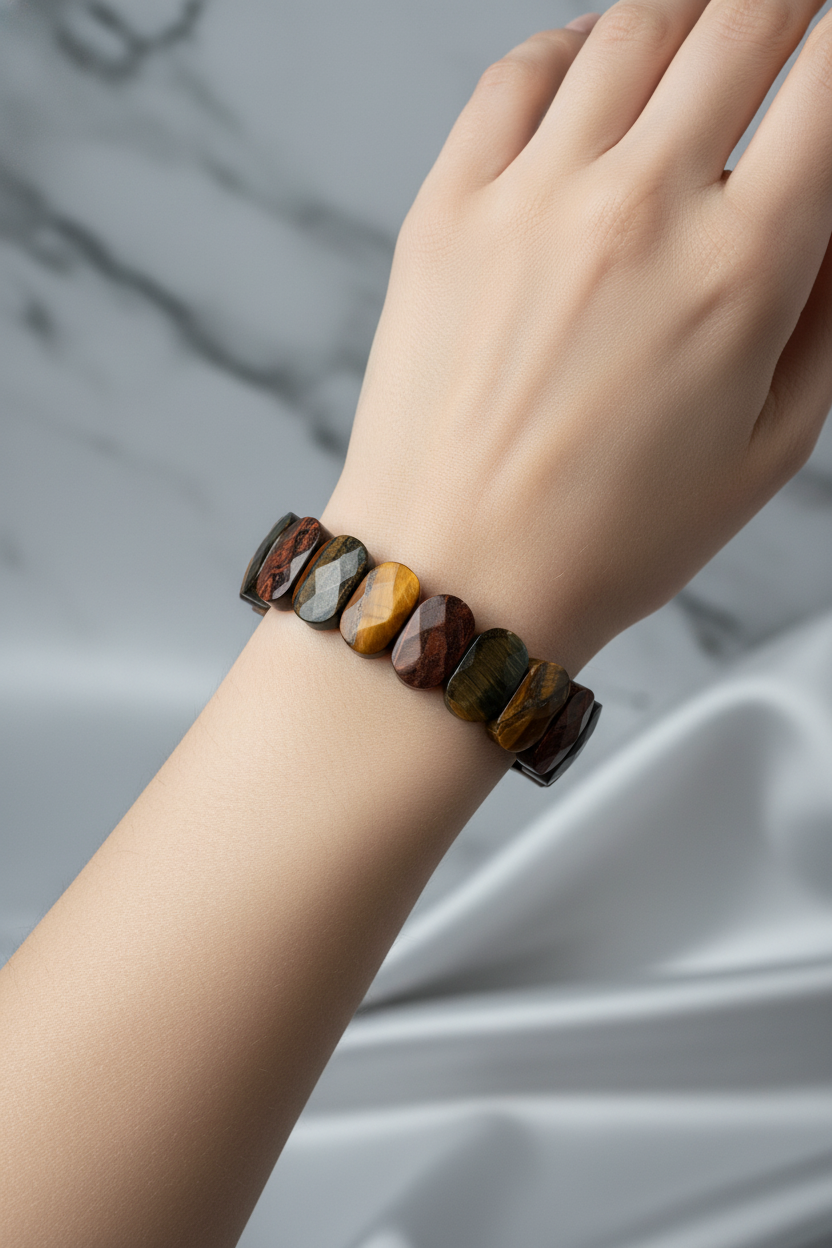 Tiger's Eye Wide Cut Natural Gemstone Bracelet