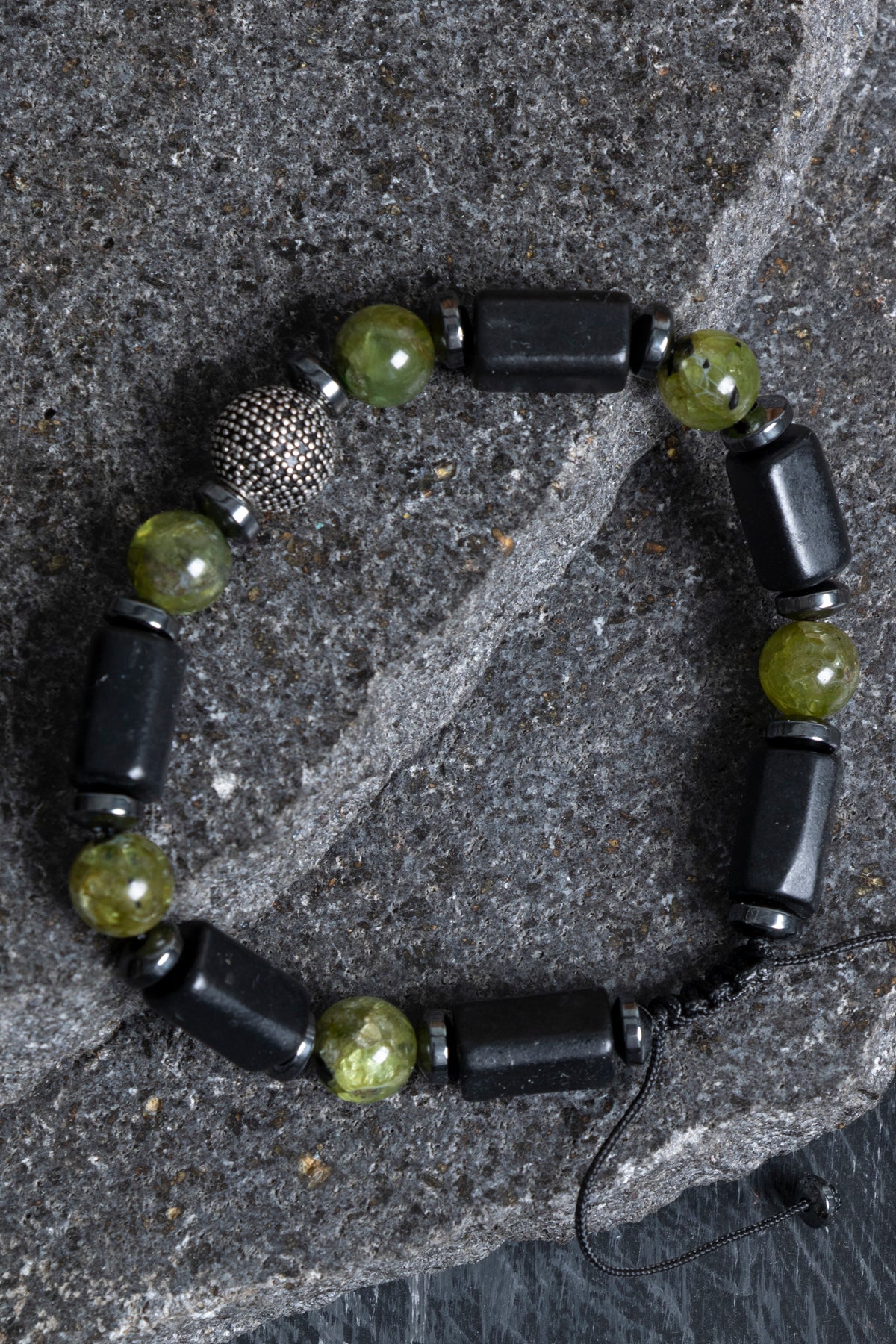 Laboratory Certified Peridot (Zebercet), Hematite & Shungite Natural Stone Bracelet