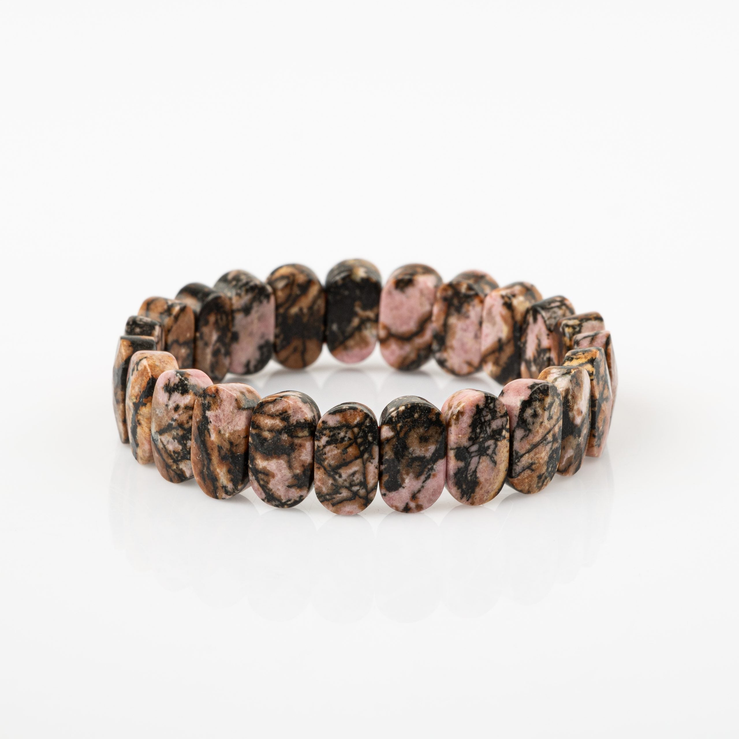 Certified Rhodonite Wide Cut Natural Gemstone Bracelet