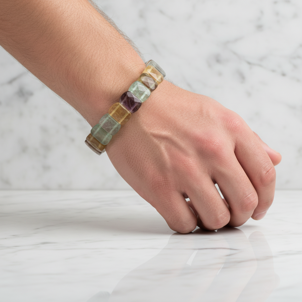 Yellow Fluorite Wide Cut Natural Gemstone Bracelet