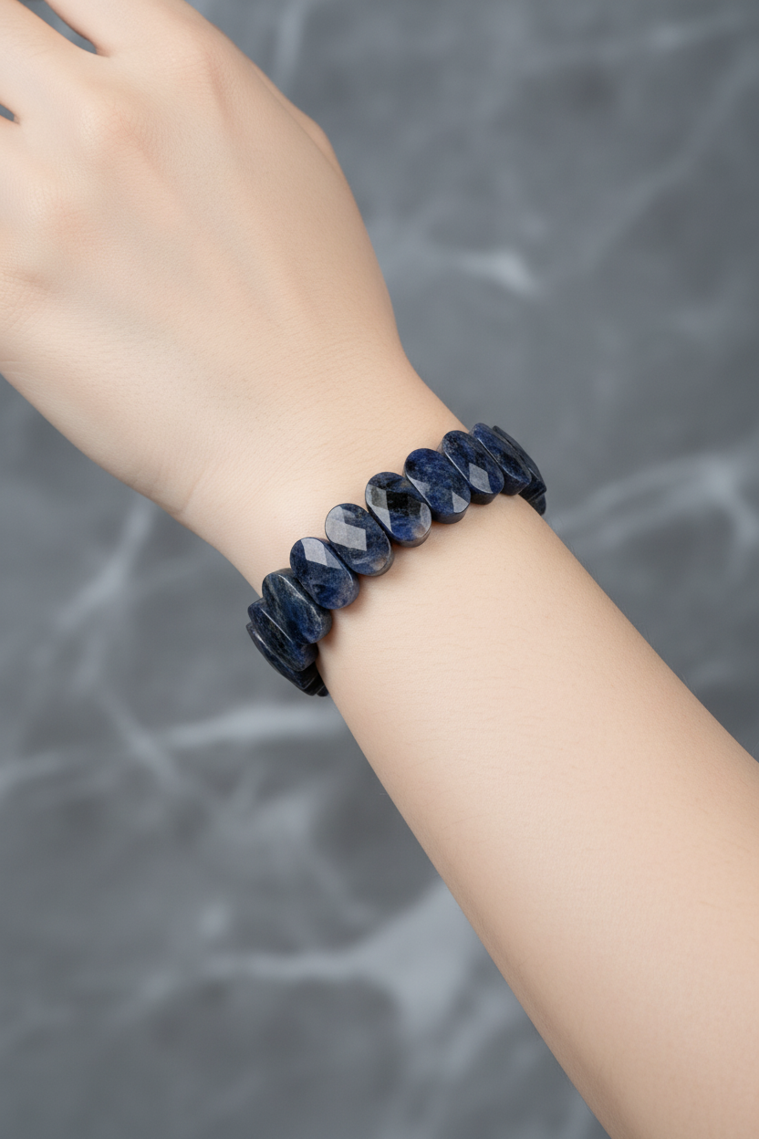 Dumortierite Wide Cut Natural Gemstone Bracelet