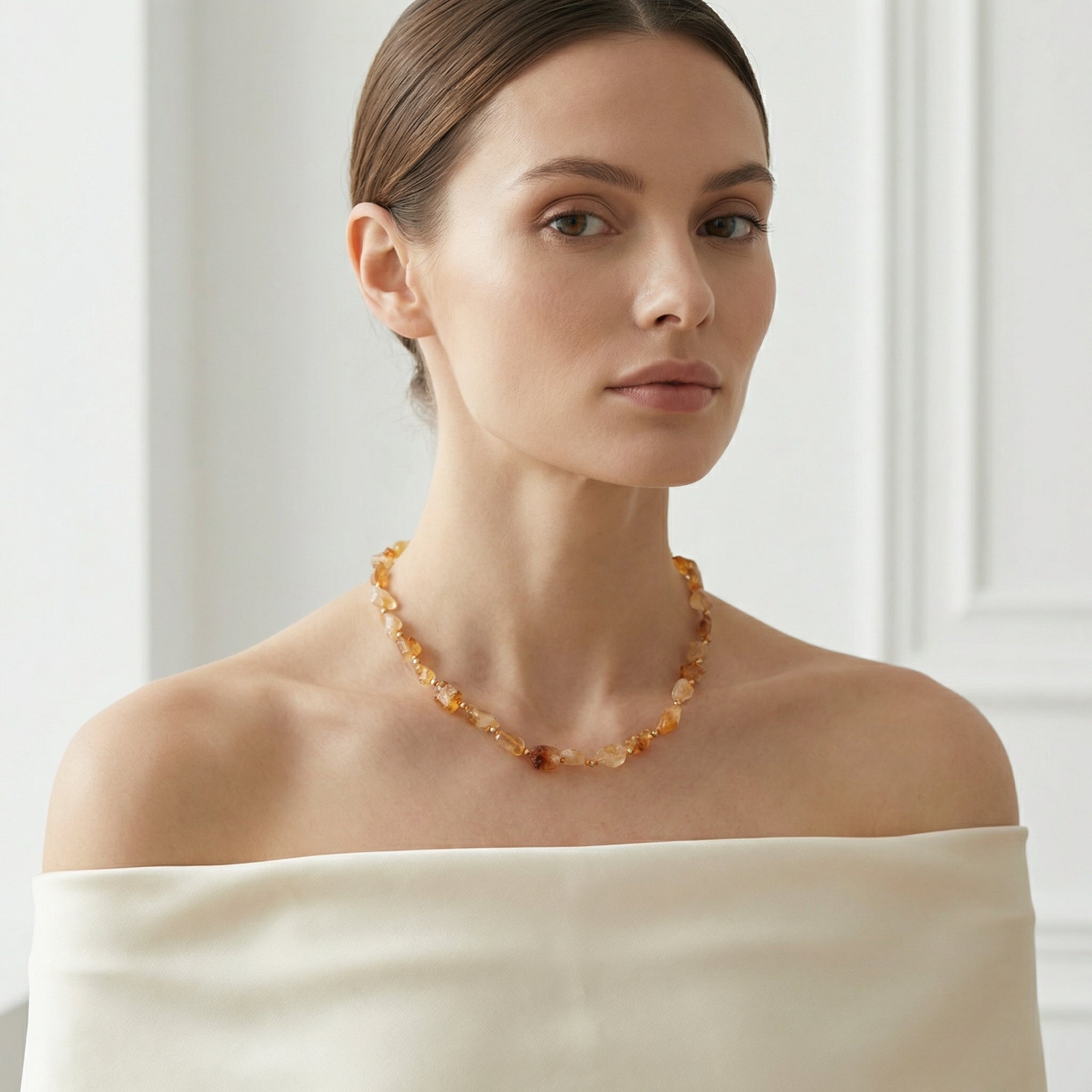 Laboratory Certified Citrine & Hematite Natural Stone Necklace