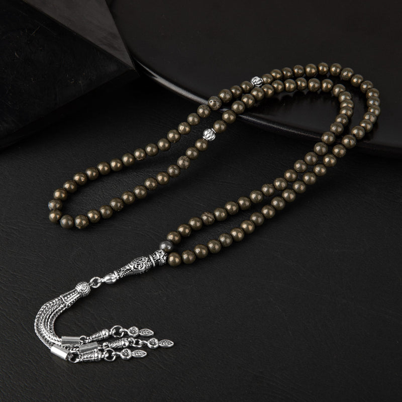 Laboratory Certified Pyrite Natural Gemstone Prayer Beads 99-Bead – 6mm