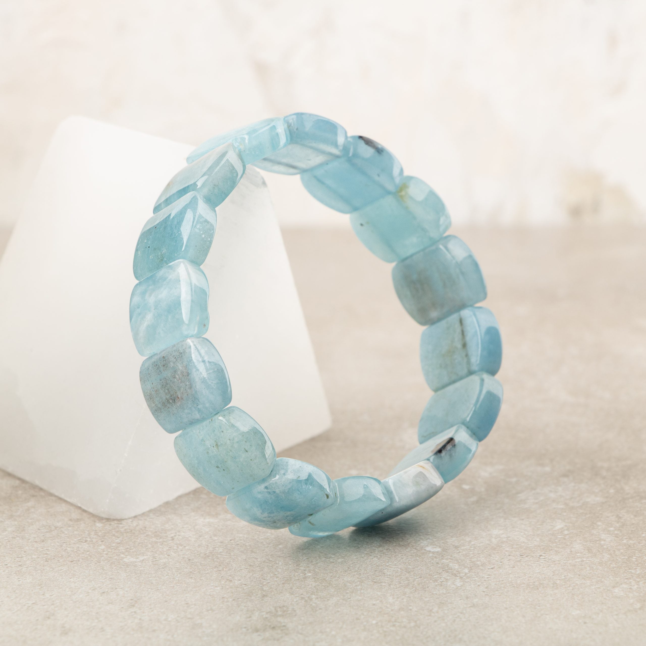 Certified Aquamarine Wide Cut Square Cut Natural Gemstone Bracelet