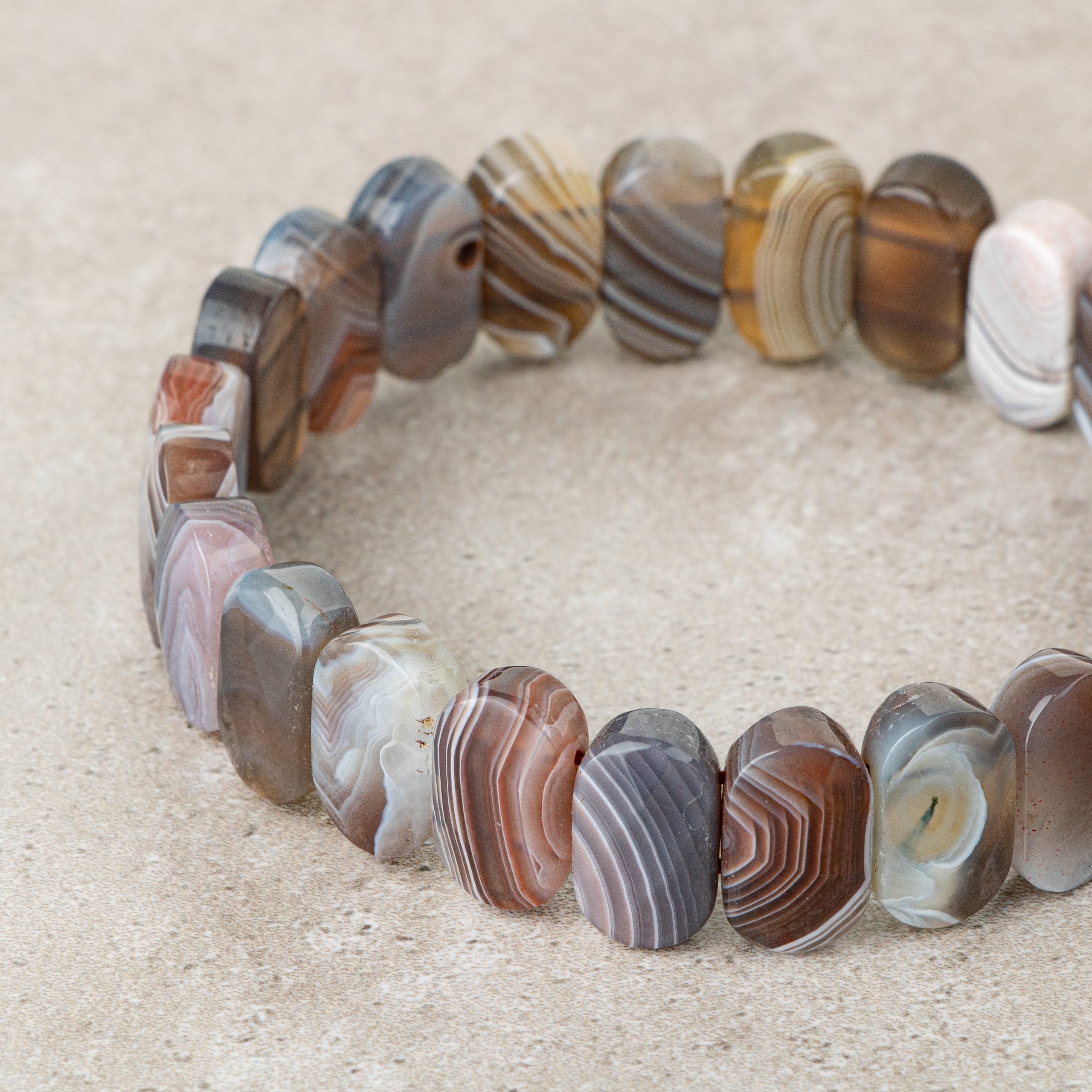Certified Botswana Agate Wide Cut Natural Gemstone Bracelet