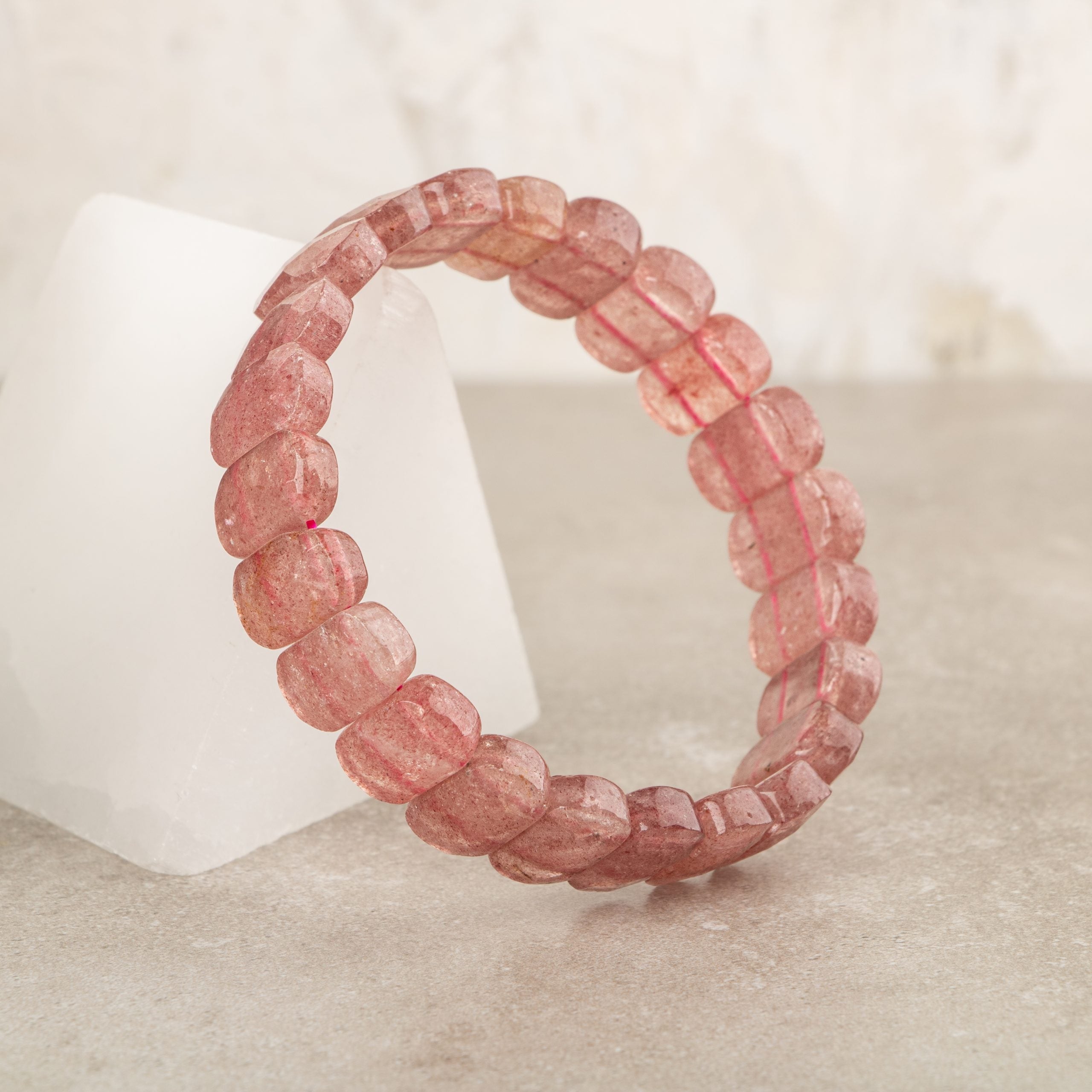 Certified Strawberry Quartz Wide Cut Natural Gemstone Bracelet