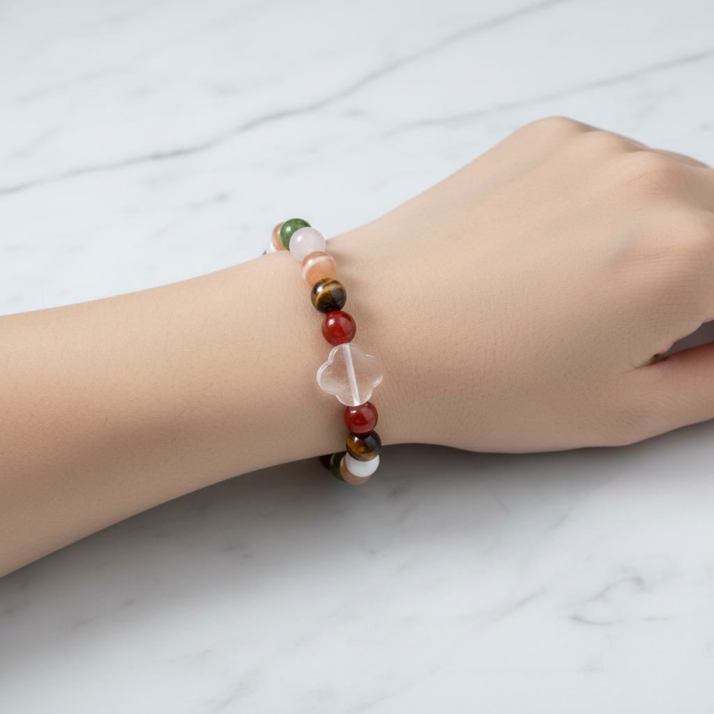 Laboratory Certified Gemini Zodiac Natural Stone Bracelet – Moonstone, Sunstone, Tiger’s Eye, Red Agate, Rose Quartz & Jade (Serpentine)