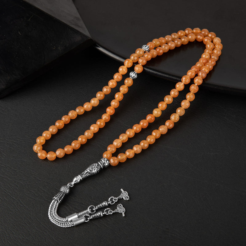 Laboratory Certified Turuncu Aventurine Natural Gemstone Prayer Beads 99-Bead – 6mm