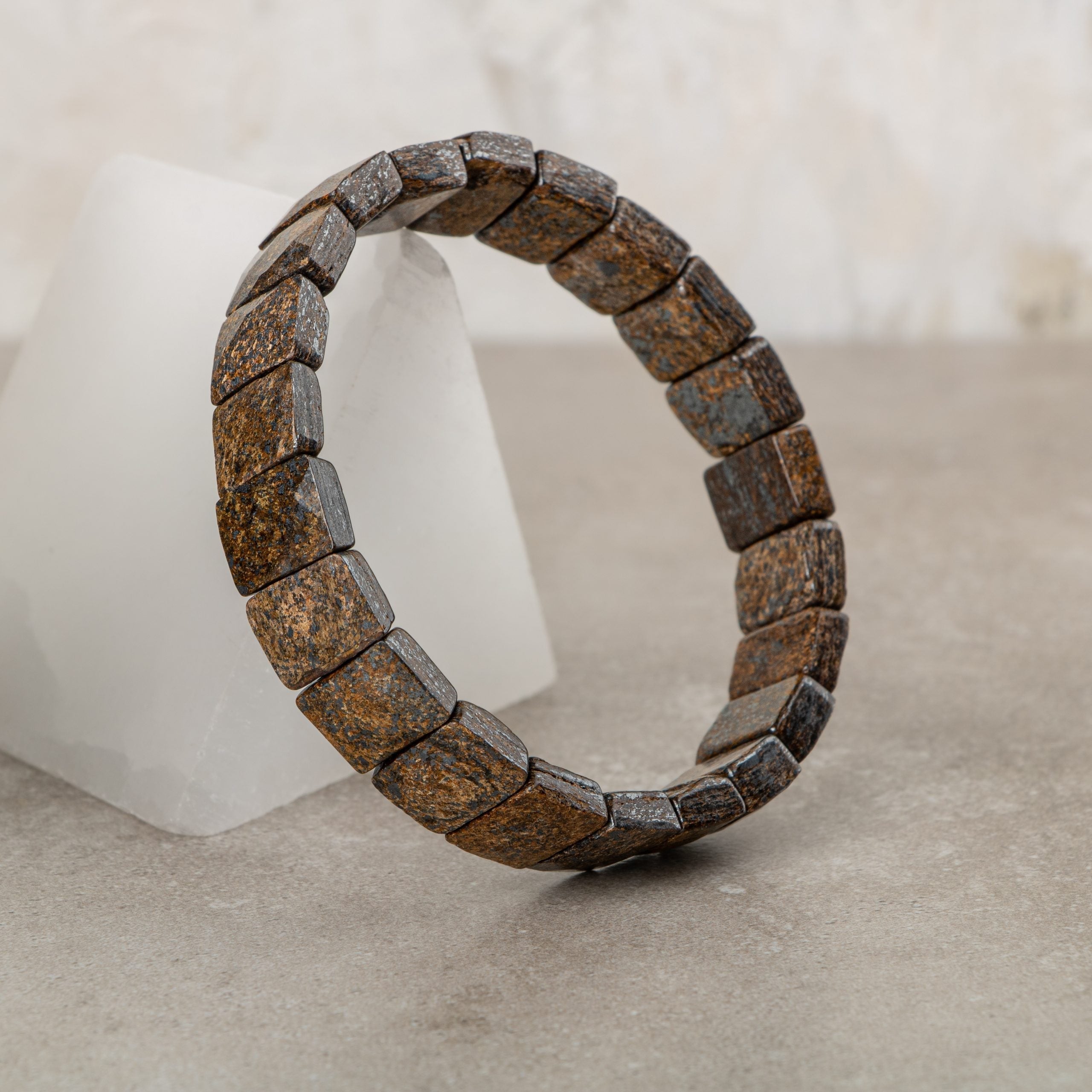 Certified Bronzite Wide Cut Square Cut Natural Gemstone Bracelet
