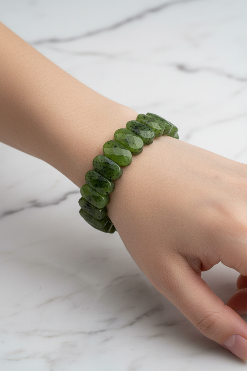 Jade Wide Cut Natural Gemstone Bracelet