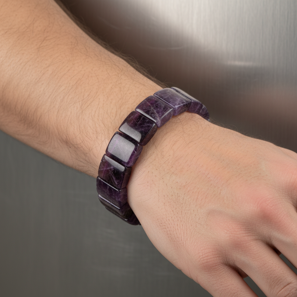 Amethyst Wide Cut Square Cut Natural Gemstone Bracelet