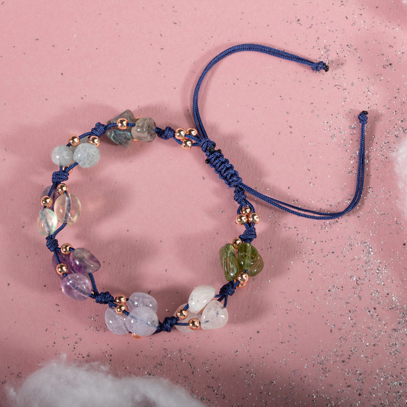 Aquarius Zodiac Natural Stone Macramé Bracelet – Aquamarine, Amethyst, Moonstone, Chalcedony, Labradorite, Purple Fluorite, Jade