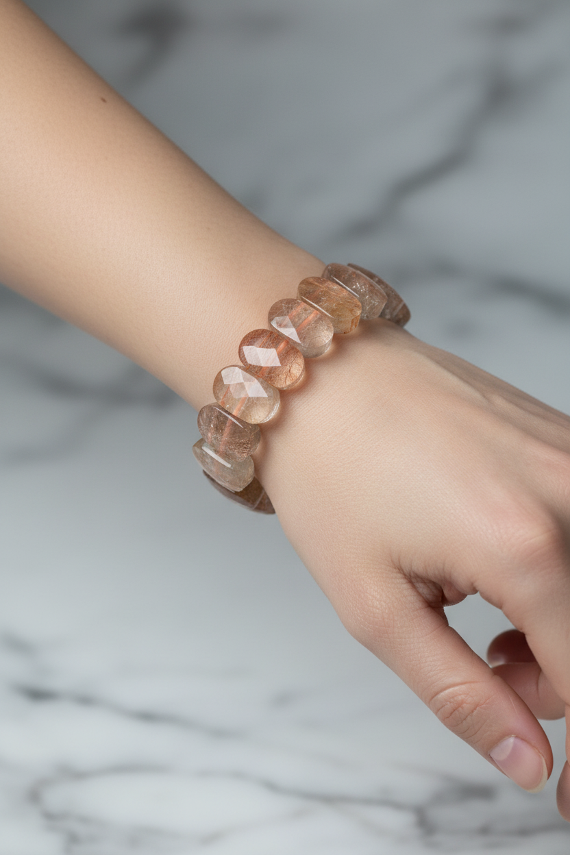 Laboratory Certified Golden Rutilated Quartz Wide Cut Natural Gemstone Bracelet
