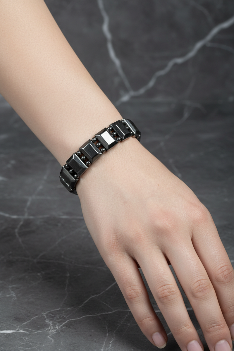 Laboratory Certified Hematite Wide Cut Natural Gemstone Bracelet
