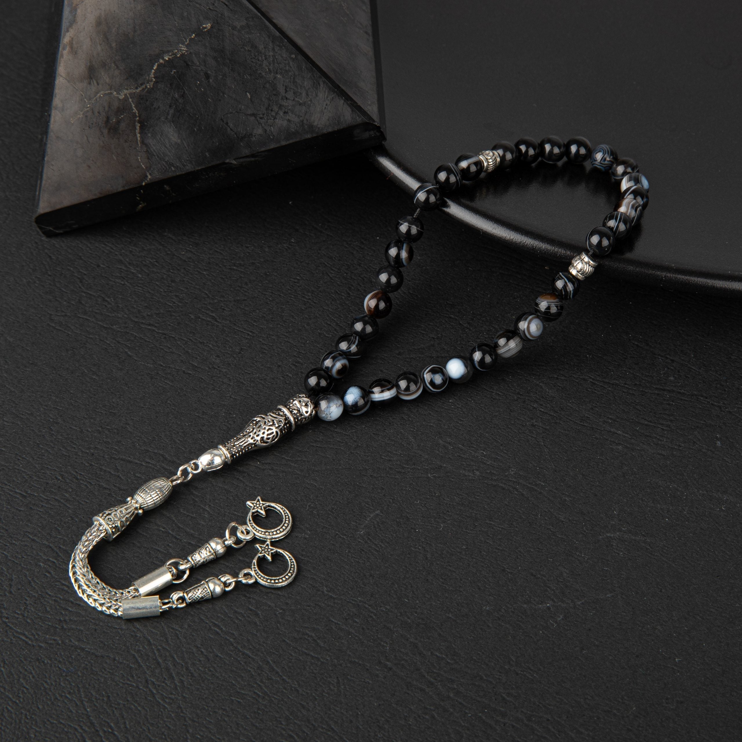 Black Eye Agate Natural Gemstone Prayer Beads 33-Bead – 6mm