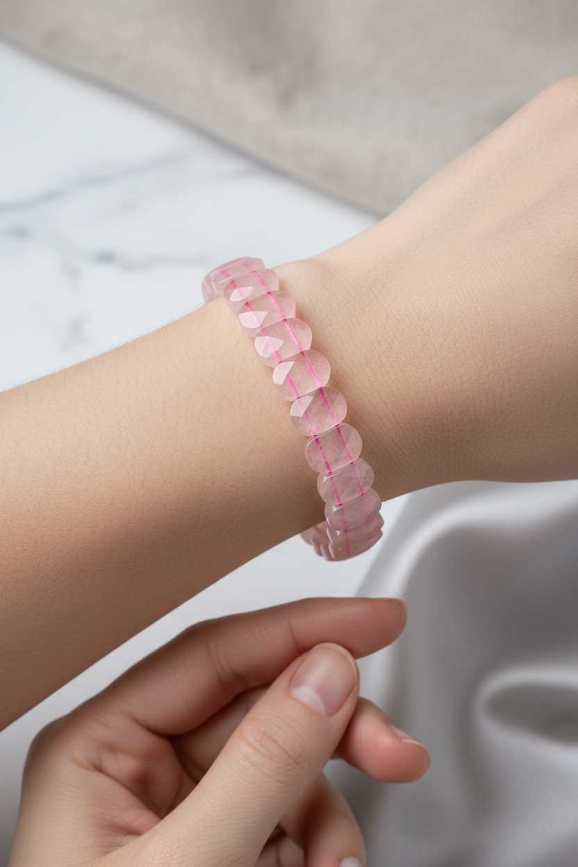 Rose Quartz Wide Cut Natural Gemstone Bracelet