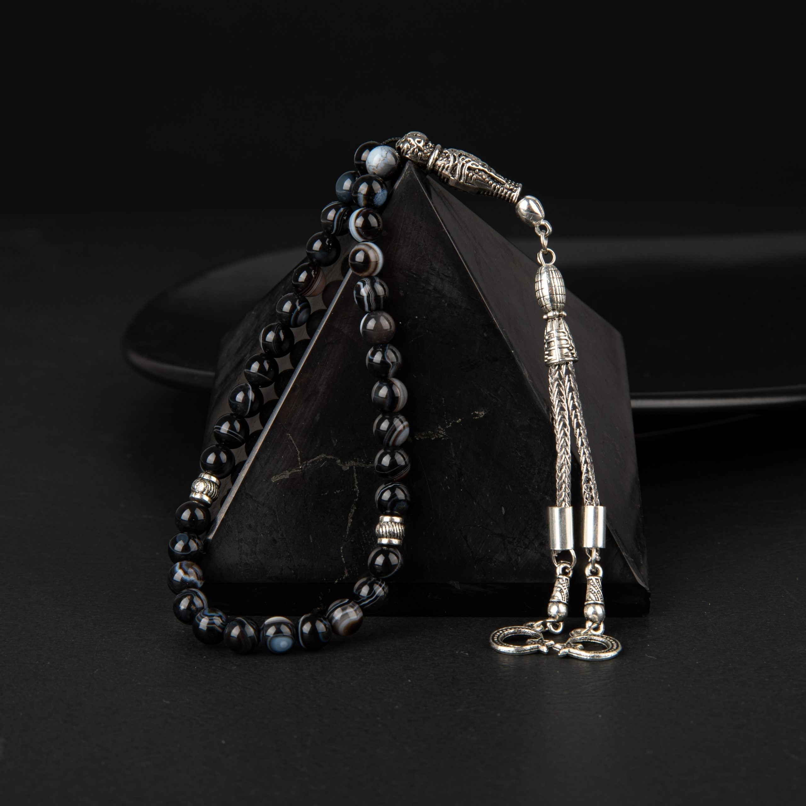 Black Eye Agate Natural Gemstone Prayer Beads 33-Bead – 6mm