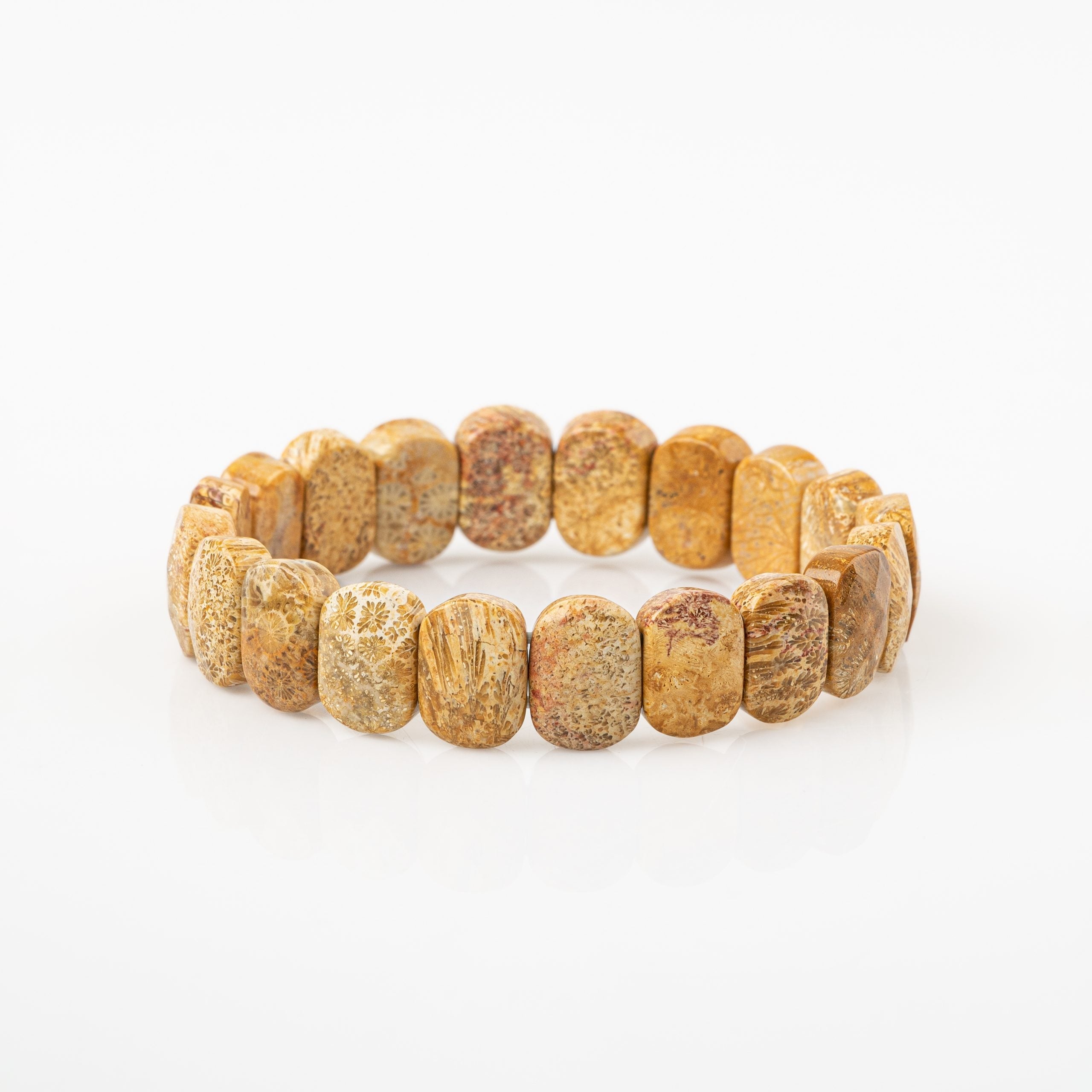 Certified Fossil Coral Wide Cut Natural Gemstone Bracelet