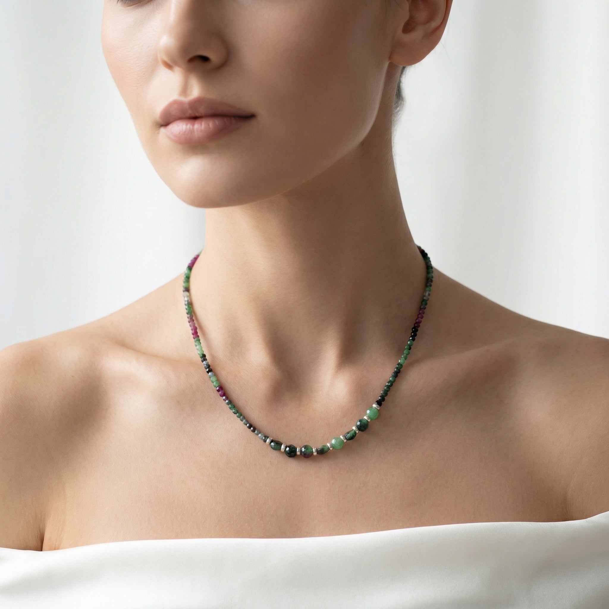 Laboratory Certified Anyolite Natural Stone 925 Sterling Silver Necklace