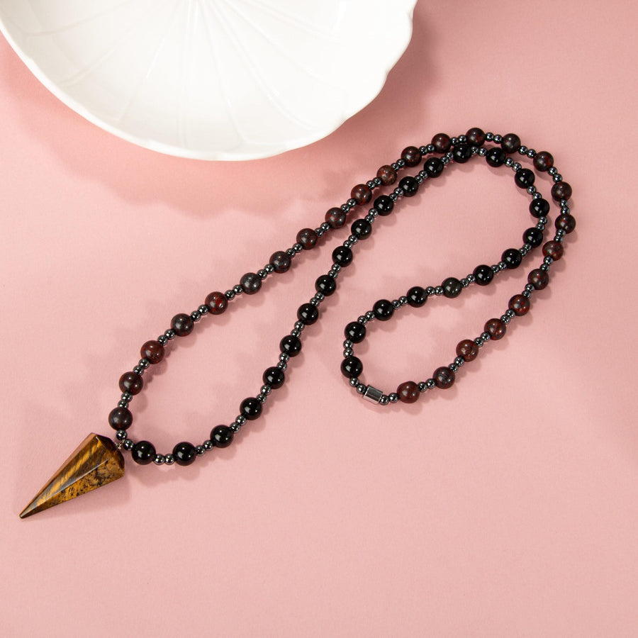 Laboratory Certified Tiger’s Eye, Obsidian, Dragon Jasper & Hematite Natural Stone Necklace – Special Design