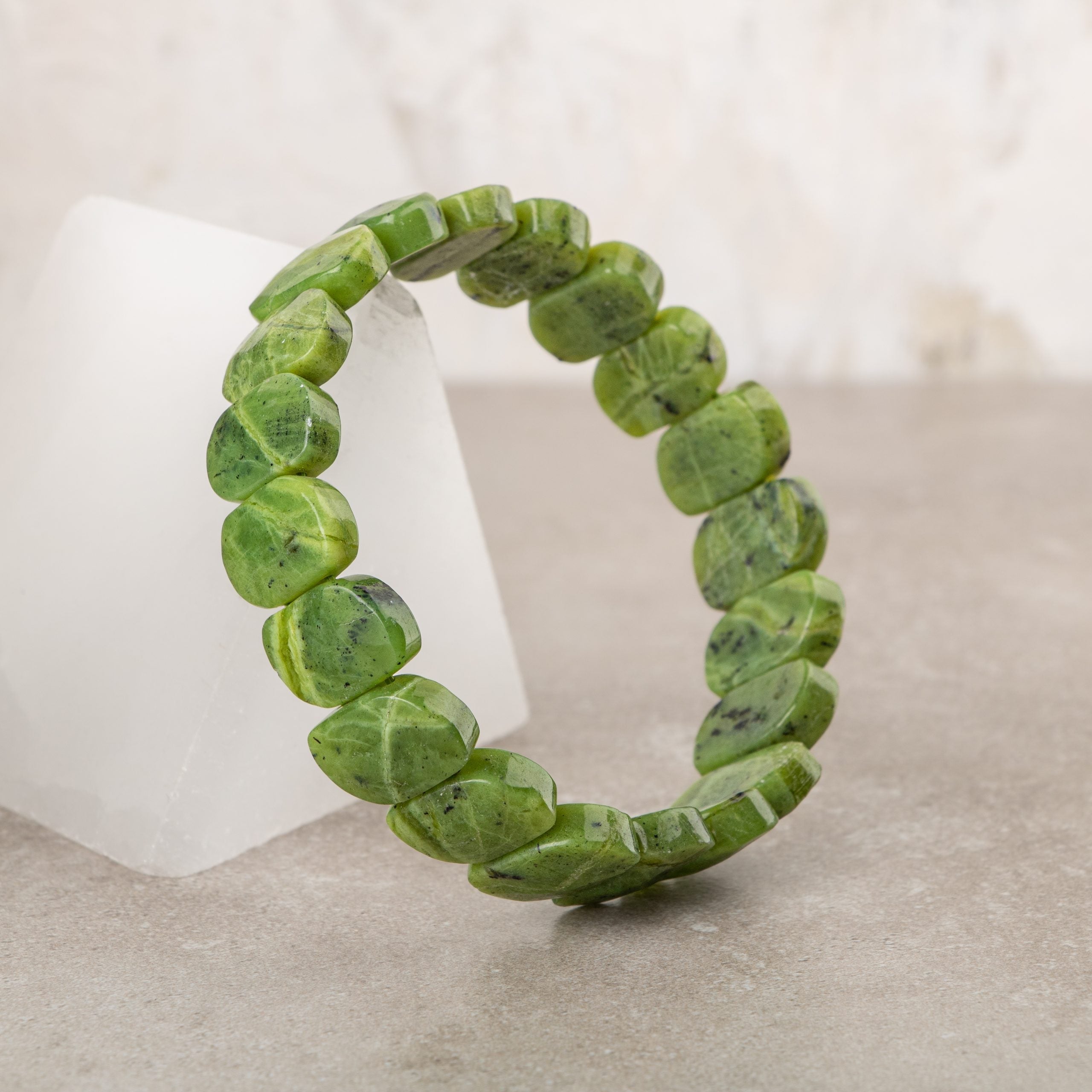 Certified Jade Wide Cut Special Cut Natural Gemstone Bracelet