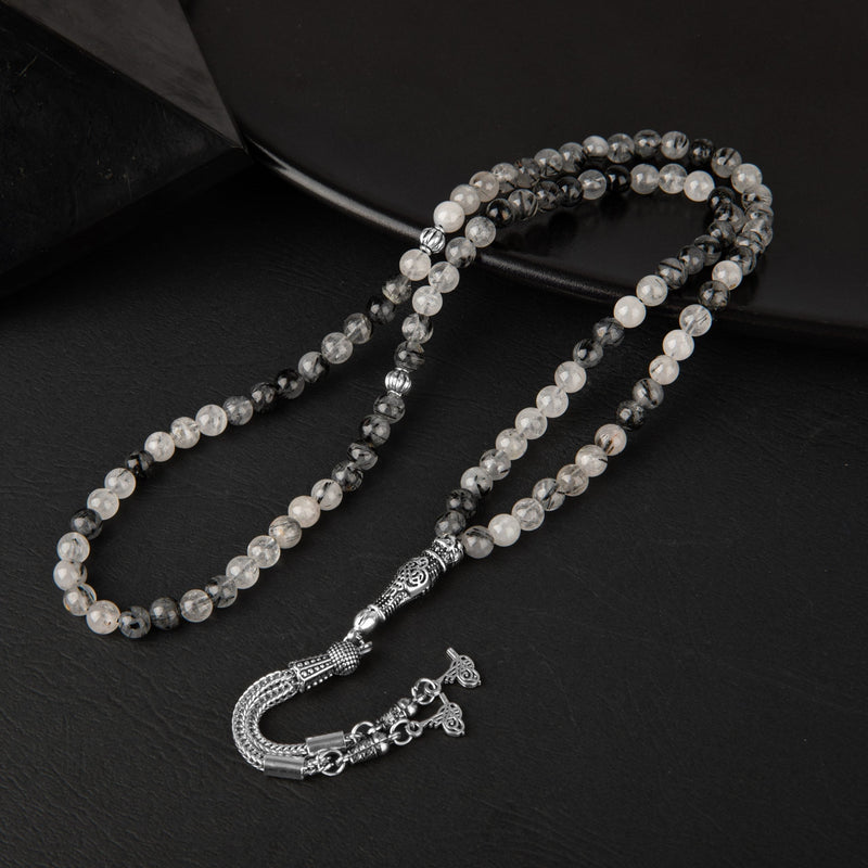 Laboratory Certified Rutilated Quartz Natural Gemstone Prayer Beads 99-Bead – 6mm