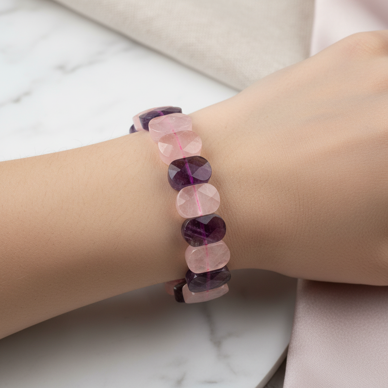 Laboratory Certified Amethyst Wide Cut Natural Gemstone Bracelet