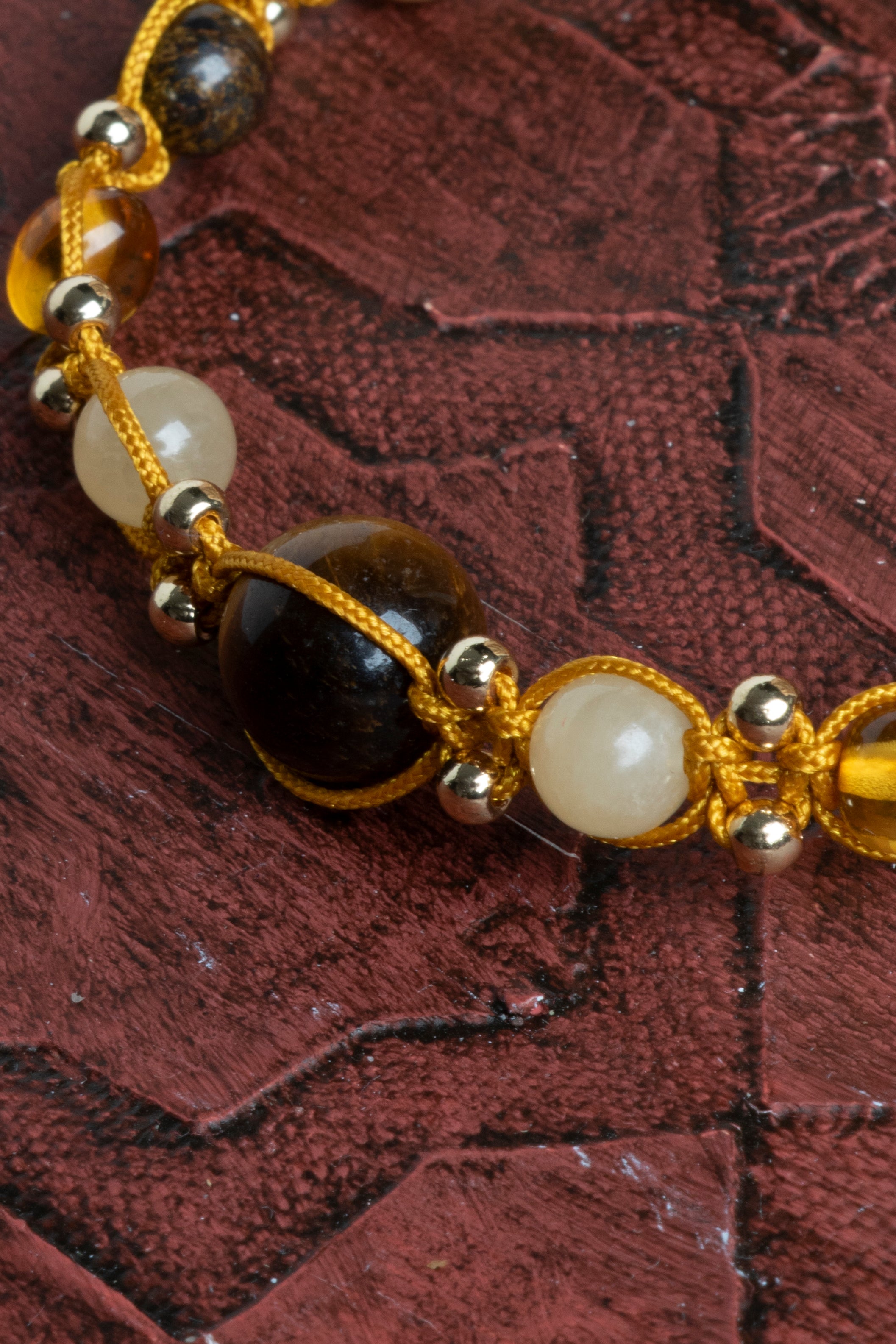 Laboratory Certified Calcite, Amber & Tiger’s Eye Natural Stone Bracelet