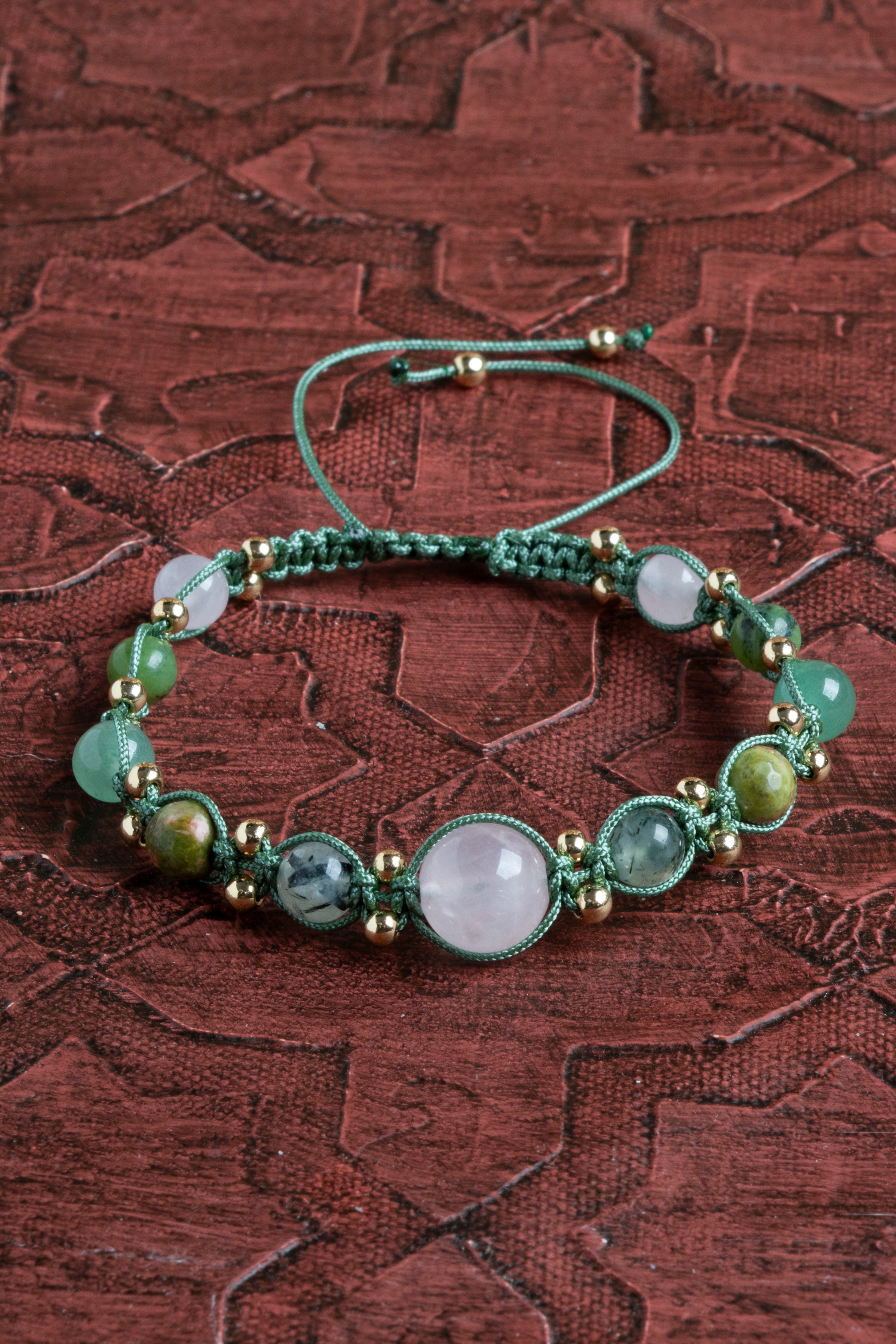 Laboratory Certified Agate, Green Aventurine & Rose Quartz Natural Stone Bracelet