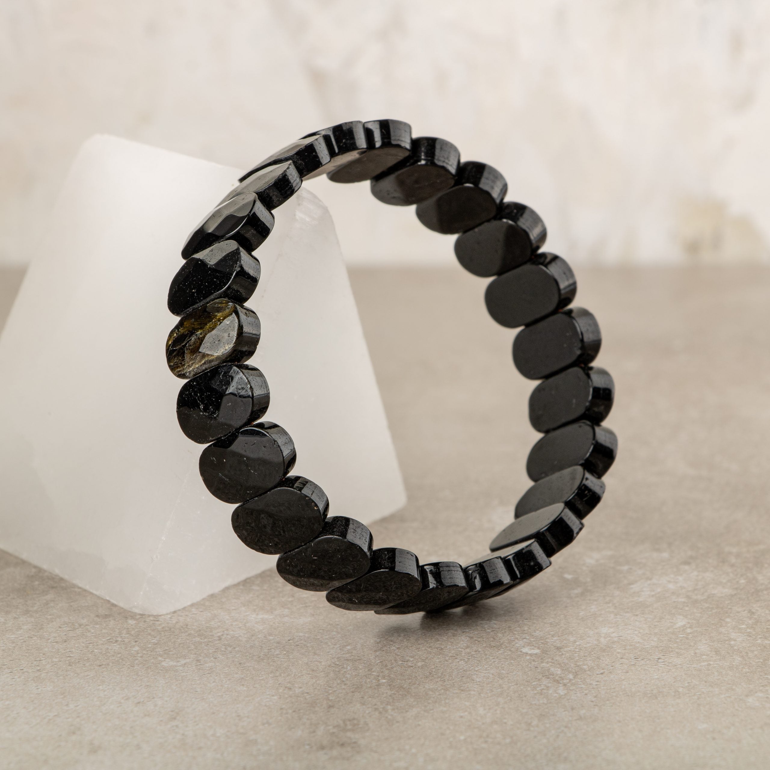 Certified Black Tourmaline Wide Cut Natural Gemstone Bracelet