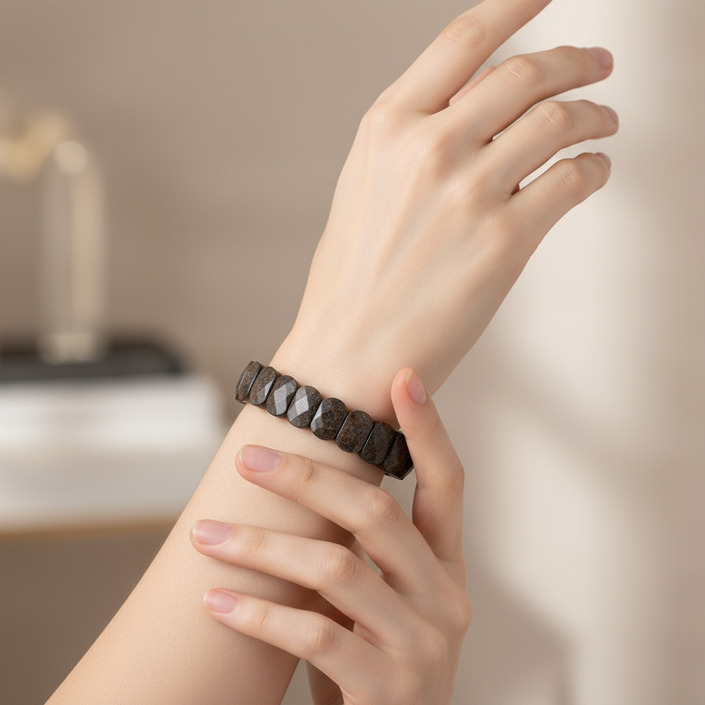 Bronzite Wide Cut Natural Gemstone Bracelet