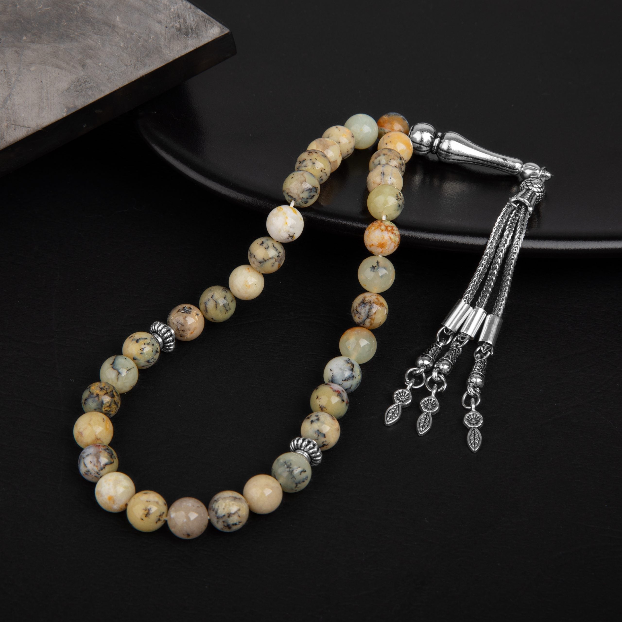 Opal Yellow Natural Gemstone Prayer Beads 33-Bead – 8mm Handcrafted