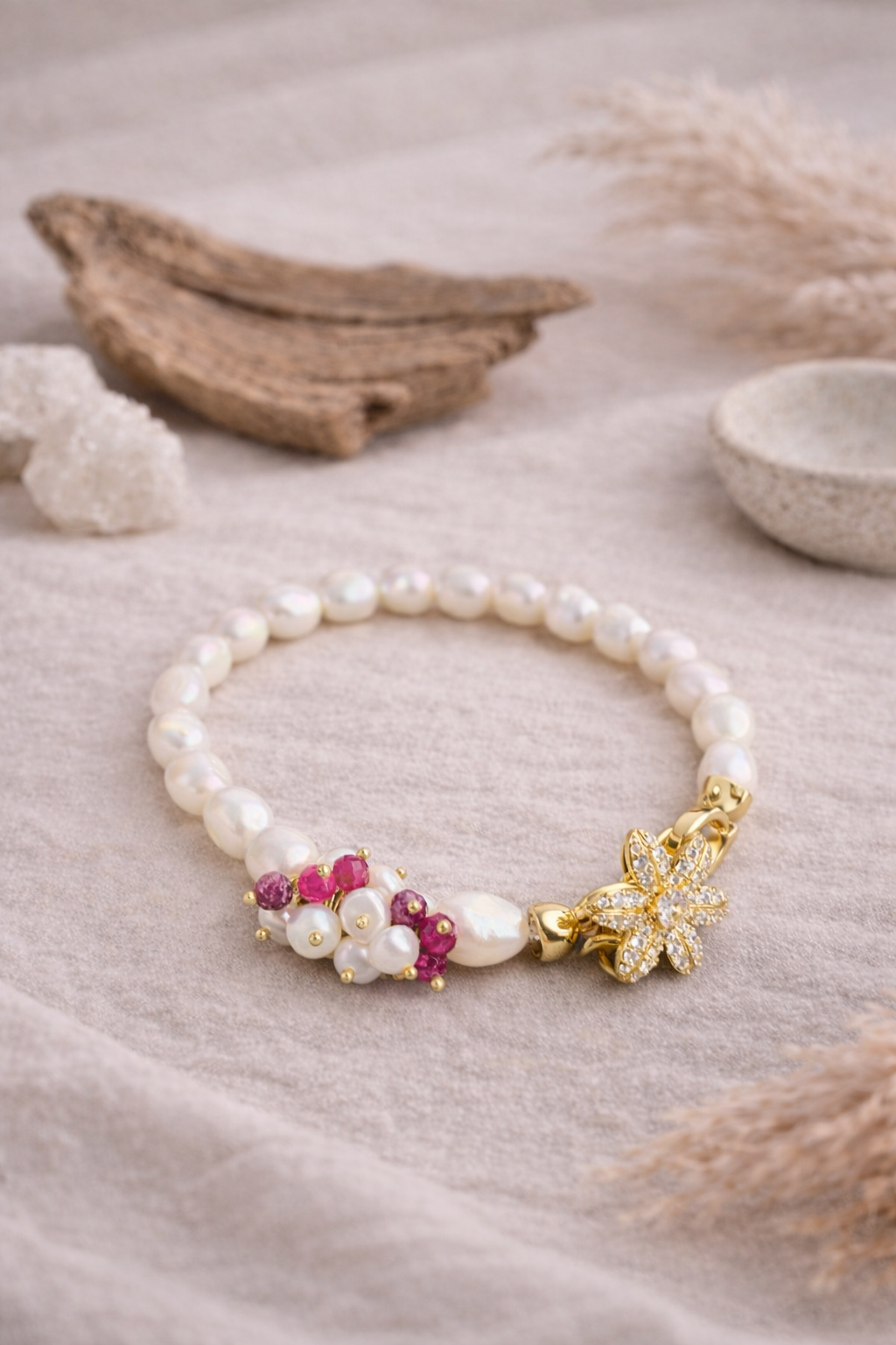 Laboratory Certified Ruby & Pearl 925 Sterling Silver Bracelet