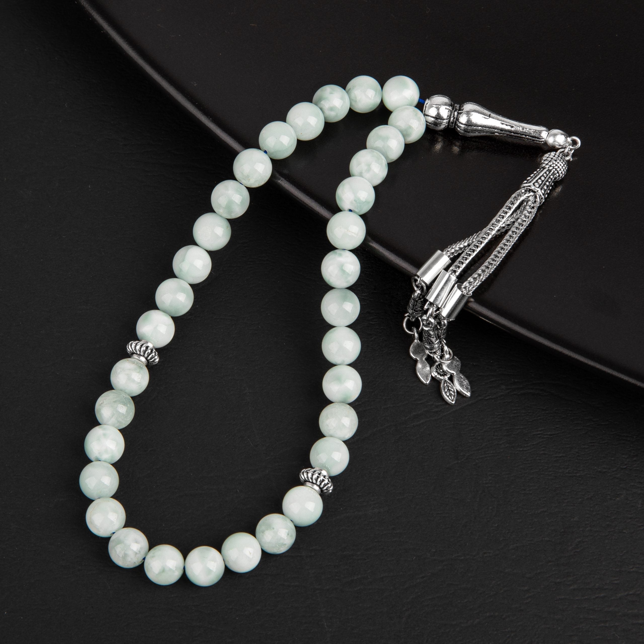 Blue Larimar Natural Gemstone Prayer Beads 33-Bead – 8mm Handcrafted