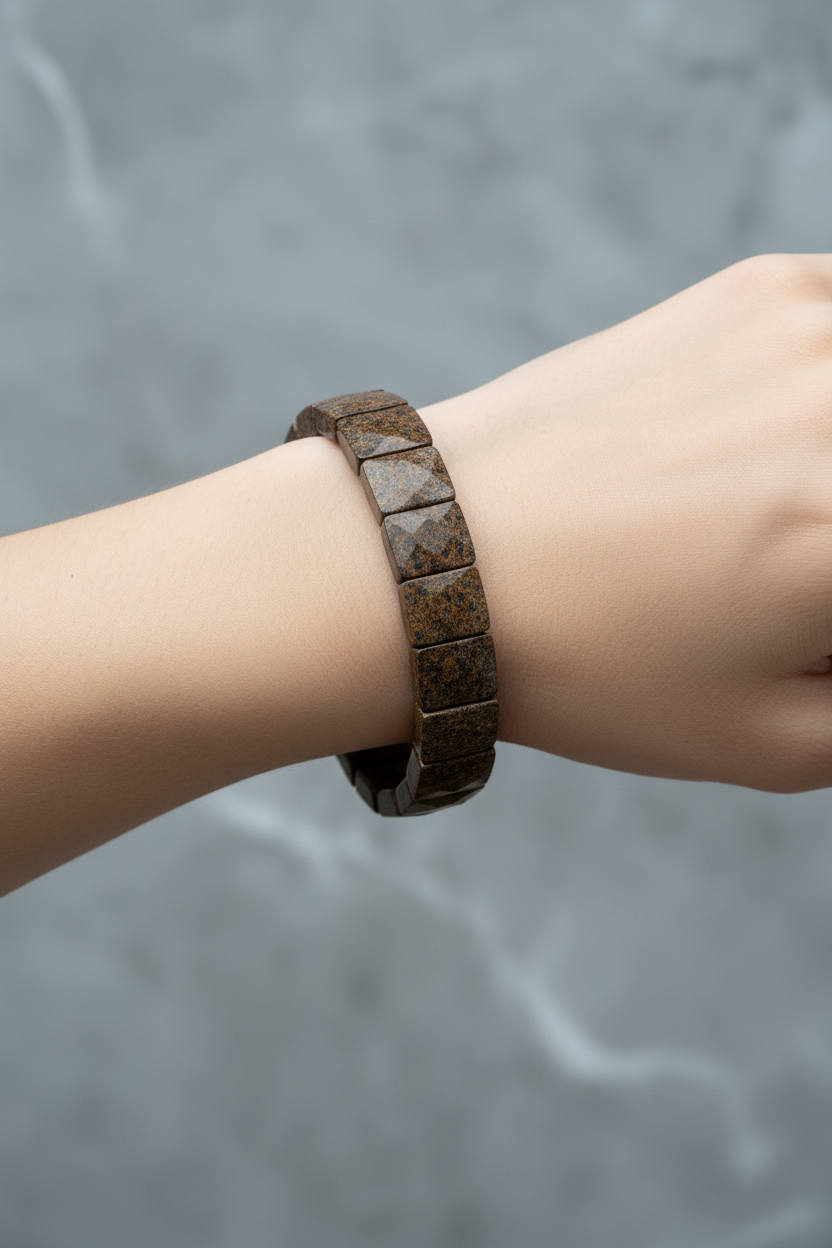 Bronzite Wide Cut Square Cut Natural Gemstone Bracelet