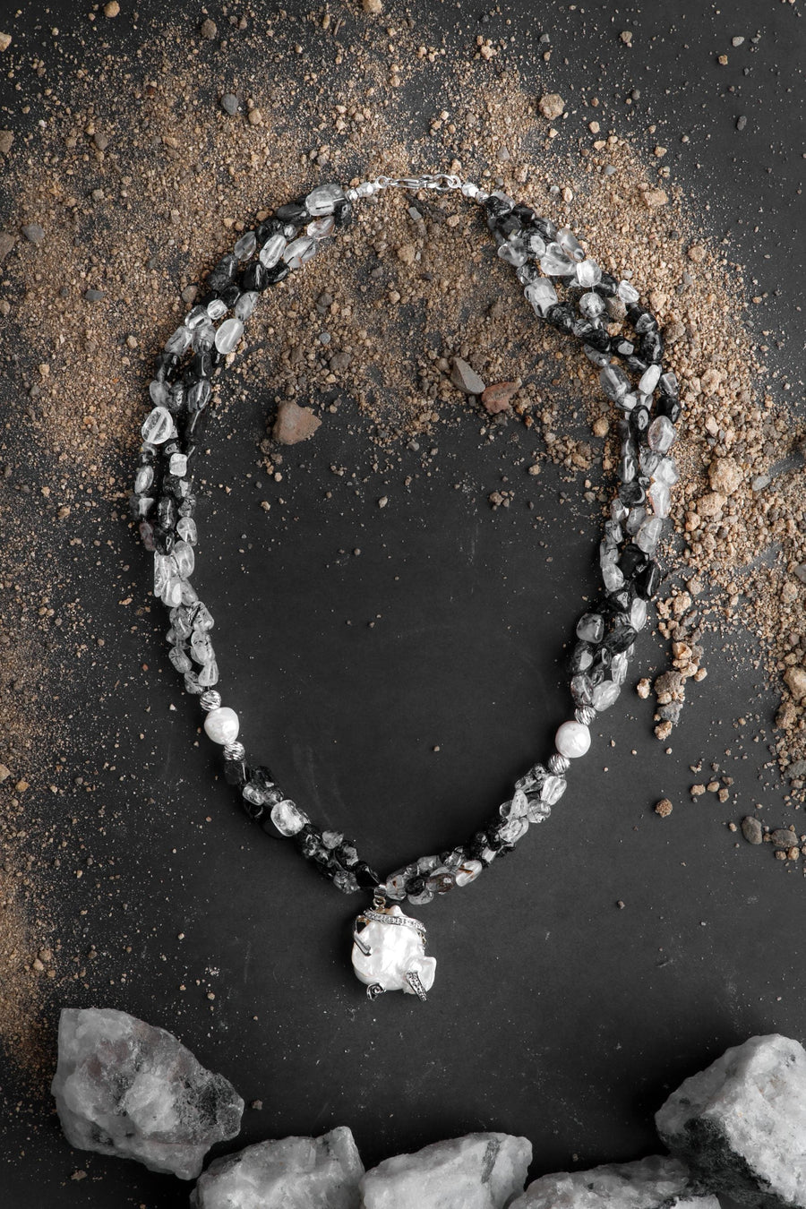 Laboratory Certified Rutilated Quartz & Pearl Natural Stone Necklace – Handcrafted